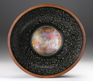 black and gold  hand painted turned wood bowl