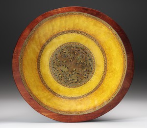 ochre gilded Center vine round carved hand painted pine bowl 